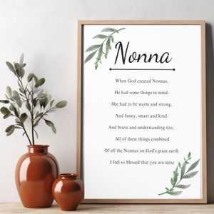 Poema de Nonna para el día de la madre, el día de los abuelos o el cumpleaños de Nonna. Regalo único personalizado imprimible hecho a mano. Descarga digital instantánea.