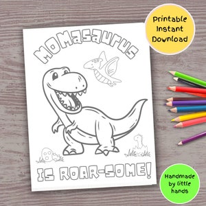 Mom Dinosaur Coloring Page, printable colouring art craft activity for kids toddlers preschoolers, handmade birthday card mothers day gift