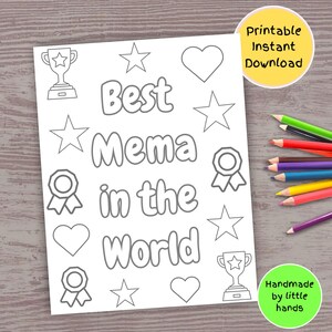 Meilleure page à colorier de mema pour les enfants, feuille à colorier imprimable, bricolage fait main, cadeau d'anniversaire pour la fête des mères, cadeau pour la fête des grands-parents