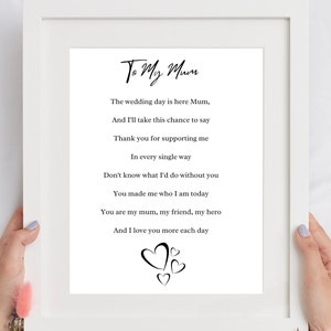 Wedding gift for mum printable wedding day present for mum of the bride gift for mum of the groom gift instant download mum&#39;s wedding