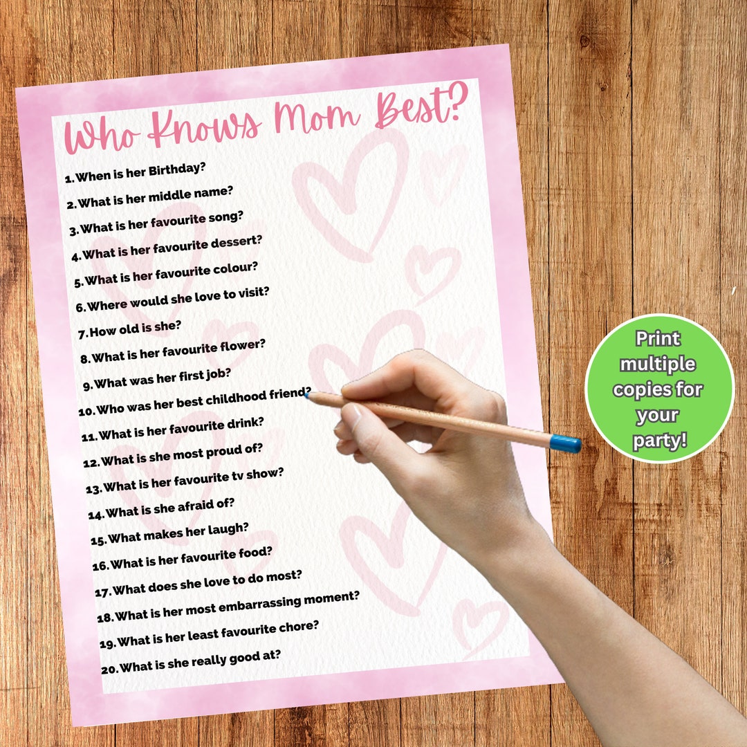 Who Knows Mom Best Funny Printable Party Game for Moms Birthday Party