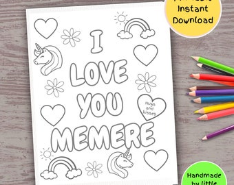 I love you Memere printable coloring page for kids rainbow unicorn art activity diy handmade birthday card mothers day grandparents day gift