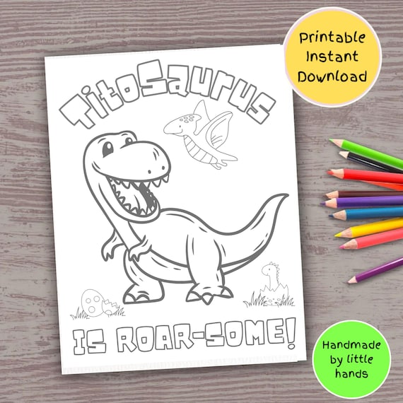 Tito Dinosaur Coloring Page: T-rex Printable Card (digital
