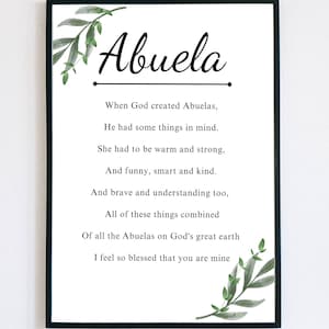Abuela Poem Printable Poem for Abuelas Birthday Christmas Mother Day Wedding Hispanic heritage JW Gift from grandkids grandson granddaughter