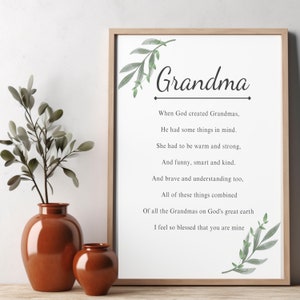 Poesia della nonna per la festa della mamma, la festa dei nonni o il compleanno della nonna. Regalo fatto a mano stampabile unico e premuroso. Download digitale istantaneo.