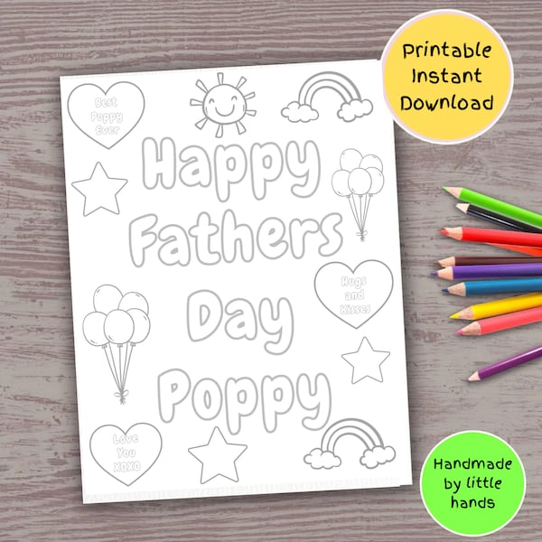 Happy Father's Day Poppy Coloring Page: Gift from Grandkids (Digital Download)