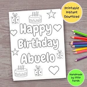 Abuelo verjaardag afdrukbare kleurplaat voor kinderen handgemaakte diy verjaardag verjaardagskaart cadeau voor Abuelo van kinderen kleinkinderen kleinzoon kleindochter