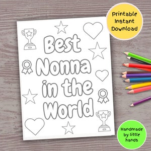 La mejor página para colorear de la abuela para imprimir para niños, linda tarjeta hecha a mano para regalar por el cumpleaños de la abuela, el día de los abuelos, de parte de su nieto y su nieta