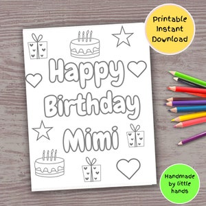 Mimi Birthday Printable Coloring Page for Kids Handmade Diy Birthday ...