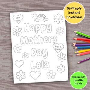 Happy Mothers Day afdrukbare Lola kleurplaat voor kinderactiviteit, schattige handgemaakte kaart diy Moederdagcadeau van kleinzoon kleindochter