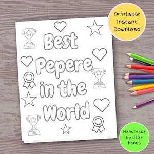 Coloriage Pepere imprimable pour enfants, bricolage fait main pour la fête des pères, carte d'anniversaire pour Pepere de la part d'enfants petits-enfants, petits-fils et petites-filles