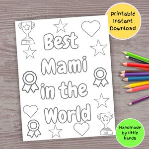 Best Mami printable coloring page for kids art craft activity, Cute handmade birthday gift mothers day card from toddler son daughter