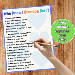 Who Knows Grandpa Best Printable party game for Grandpas 50th 60th 70th 80th birthday retirement Grandpa fathers day party game printable
