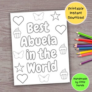 La mejor página para colorear imprimible de abuela hecha a mano, tarjeta de agradecimiento de cumpleaños, regalo para abuela de parte de niños, nietos, nietos y nietas