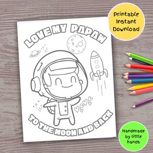 Papaw coloring activity, printable space astronaut art craft for kids toddlers preschoolers, cute handmade birthday card fathers day gift