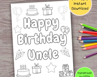 Happy Birthday Uncle Coloring Page, DIY Gift from Kids (Digital Download)