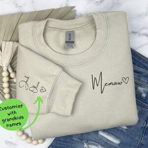 Customized Memaw Sweatshirt, Personalized Mamaw sweater with grandkids names, Birthday Christmas Valentines Mothers Day gift, Meemaw shirt