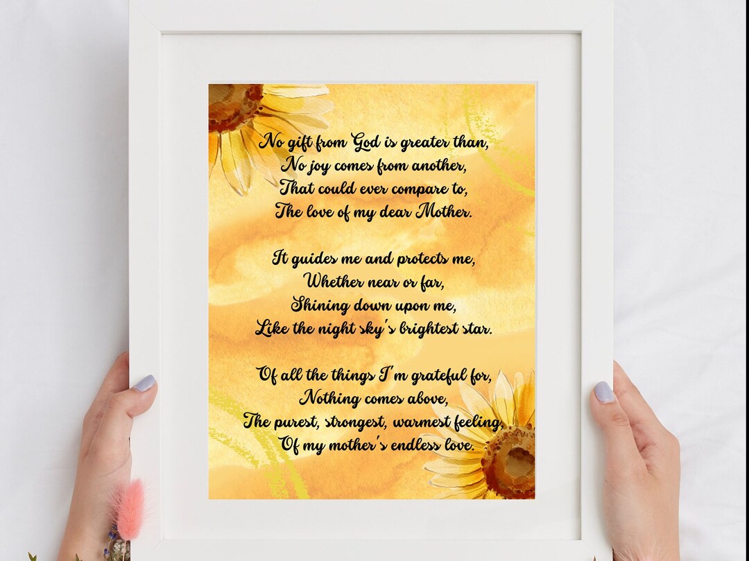 Mothers Day Poem Sunflowers Instant Download Mothers Love Etsy