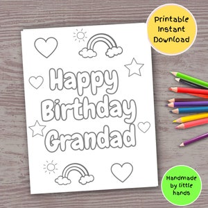 Joyeux anniversaire grand-père à colorier pour enfants, carte d'anniversaire bricolage faite main, cadeau pour grand-père des petits-enfants, petit-fils, petite-fille
