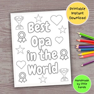 Meilleur coloriage Opa pour enfants à imprimer fait main pour la fête des pères, carte-cadeau de petit-fils et petite-fille pour la fête des pères