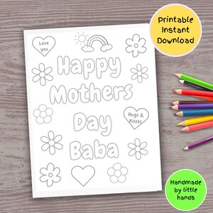 Happy Mother&#39;s Day Baba druckbare Malvorlage für Kinder Malseite niedliche handgemachte diy Muttertagsgeschenk von Enkel Enkelin
