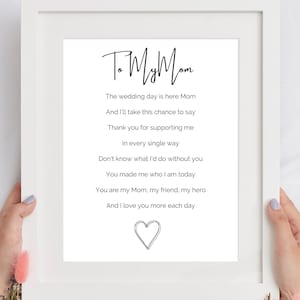Cadeau de mariage à ma maman, poème imprimable pour les mamans, mariage pour la mère de la mariée pour la mère du marié du fils de la fille du marié