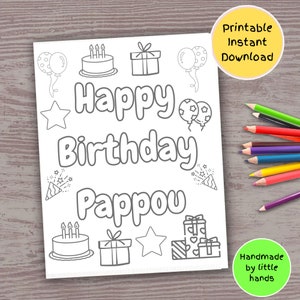 Joyeux anniversaire Pappou page à colorier pour enfants, carte d'anniversaire bricolage faite main, cadeau d'un tout-petit nourrisson, petits-enfants, petit-fils, petite-fille