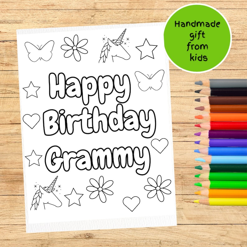 Happy Birthday Grammy Printable Coloring Sheet for Kids Unicorn ...