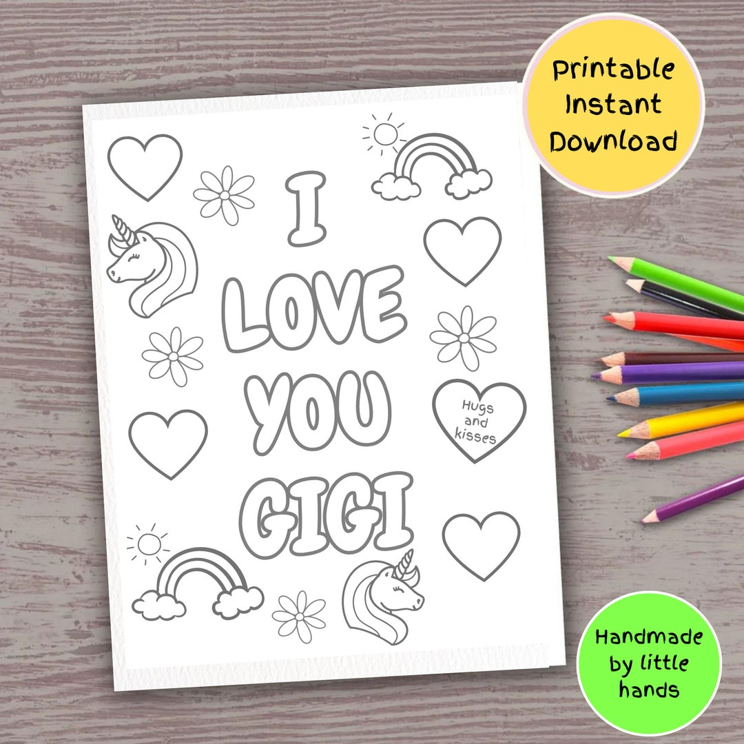 I Love You Gigi Printable Coloring Page for Kids Rainbow Unicorn Art ...