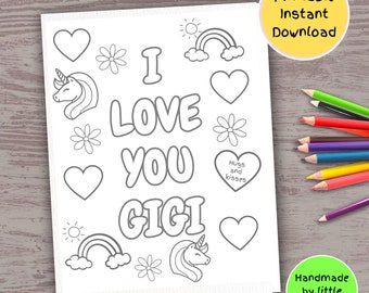 I love you Gigi printable coloring page for kids rainbow unicorn art activity diy handmade birthday card mothers day grandparents day gift