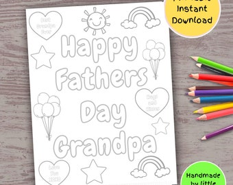 Happy Fathers Day Grandpa printable coloring sheet for kids toddlers preschoolers, Cute easy handmade father&#39;s day card, gift from grandkids