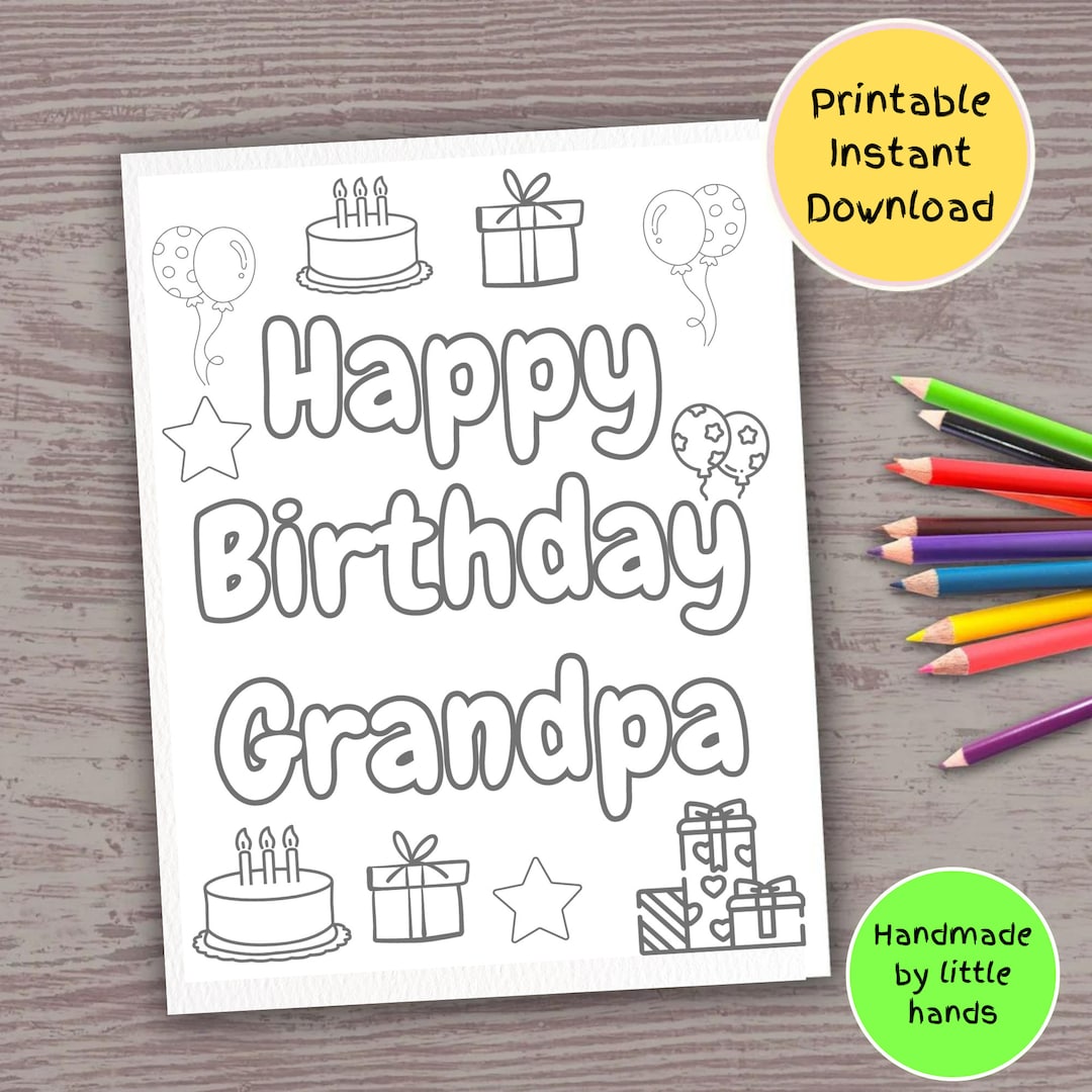 Happy Birthday Grandpa Printable Coloring Page for Kids, Toddler ...
