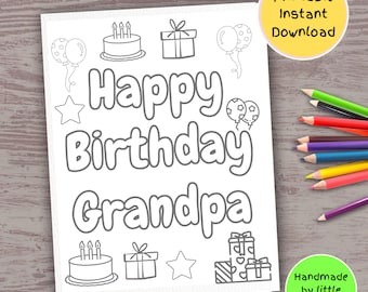 Happy Birthday Grandpa Coloring Page, Kids Art Activity (Digital Download)