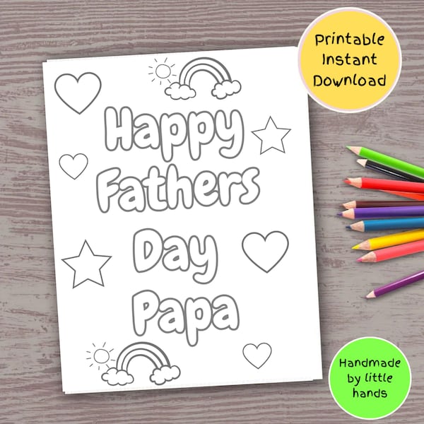 Papa fathers day coloring page for kids handmade diy fathers day card gift for Papa from grandkids from grandson from granddaughter to Papa