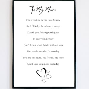 Wedding gift to my Mum Printable poem for Mum&#39;s wedding Handmade DIY meaningful wedding day gift for mother mum of the bride of the groom