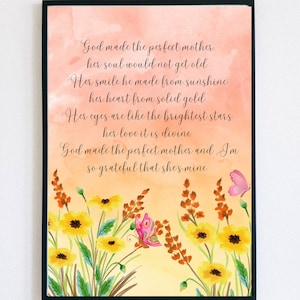 Mother Appreciation Poem Printable Thoughtful meaningful affordable handmade Mothers day Birthday Christmas gift for religious mom mum mther