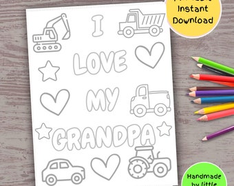 Página para colorear "Amo a mi abuelo": Actividad artística con vehículos (Descarga digital)
