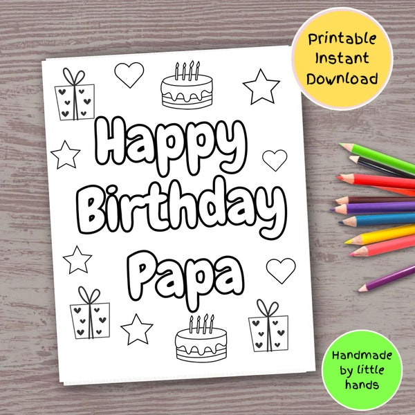 Happy Birthday Papa printable coloring page for kids handmade diy birthday card gift for Papa from grandkids grandson granddaughter to Papa