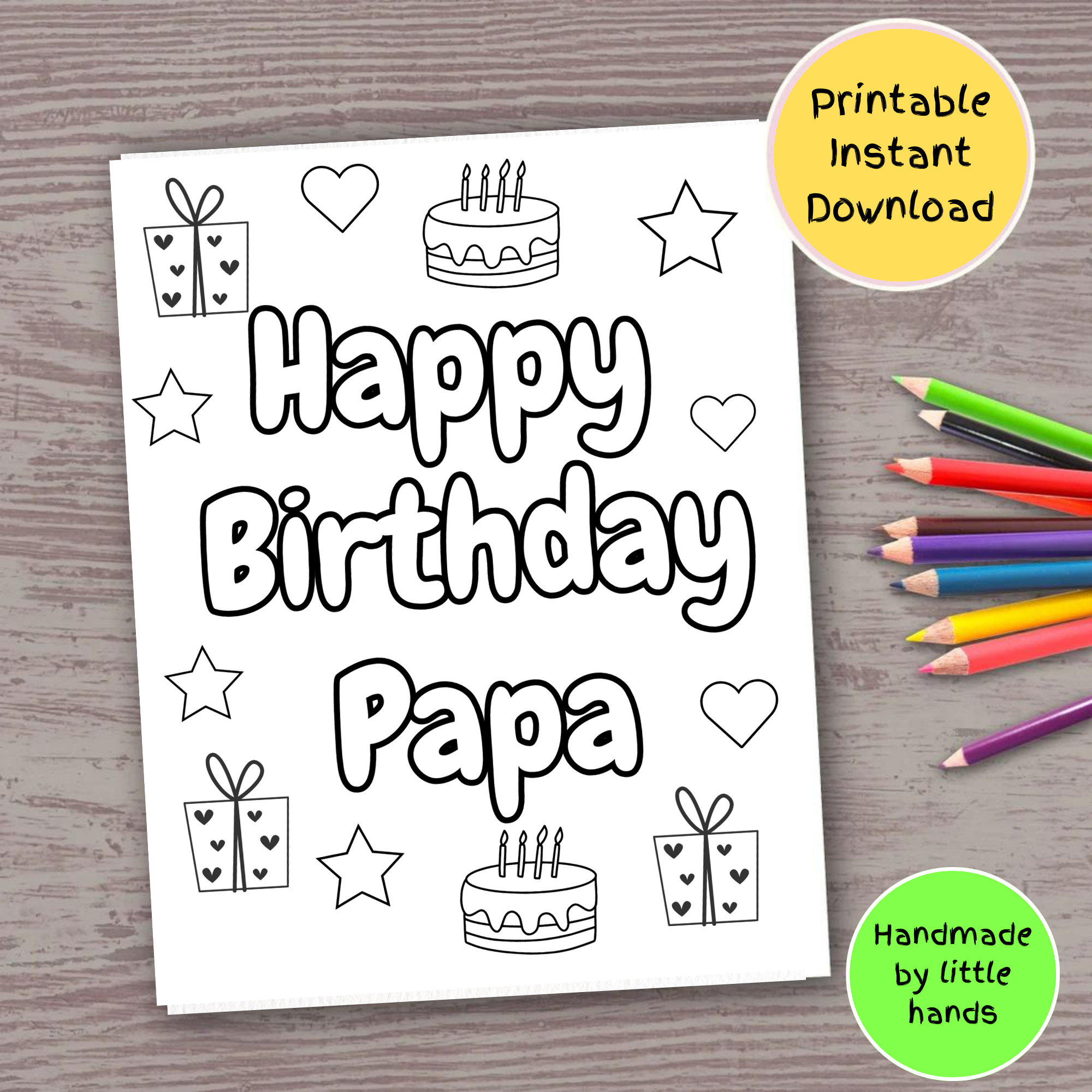 Happy Birthday Papa Printable Coloring Page for Kids Handmade Diy