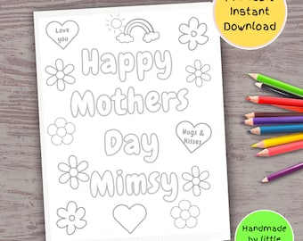 Glad mors dag Mimsy utskrivbar målarbild för barn Målarbild söt handgjord gör-det-själv mors dag-present från barnbarn barnbarn