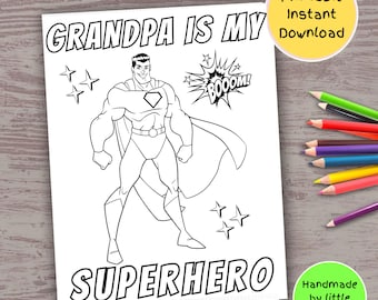 Grandpa Superhero Coloring Page, DIY Father's Day Gift (Digital Download)