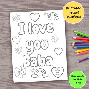 I Love you Baba Ausmalseite zum Ausdrucken und Ausmalen für Kinder Vatertag Großeltern Tag Geschenk vom Enkel und Enkelin