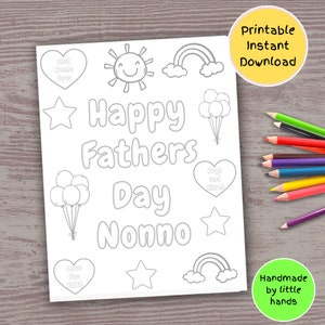Scheda da colorare stampabile "Auguri Festa del Papà" per bambini piccoli e in età prescolare, biglietto d'auguri per la Festa del Papà fatto a mano, regalo per i nipoti.