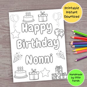 Buon compleanno Nonni pagina da colorare stampabile per bambini piccoli, biglietto di compleanno fai da te fatto a mano facile e veloce regalo Nonni da nipote nipote