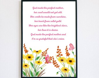 Perfect Mother Poem, Mom Poem Print, Mothers Day Poem, Mothers Day Print, Mom Birthday poem,  Mother poem, mom poem, poem for mom, mother