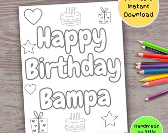 Bampa birthday coloring page for kids handmade diy card gift for Bampi bampy from kids from grandkid from grandson from granddaughter