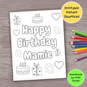 Happy Birthday Mamie printable coloring page for Kids craft art activity cute diy handmade birthday card gift from grandson granddaughter
