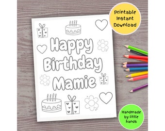 Happy Birthday Mamie Coloring Page: Kids DIY Craft (Digital Download)
