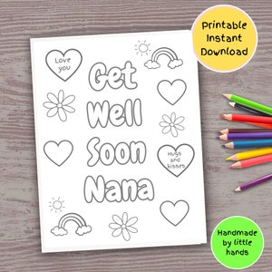 Guarisci presto nonna foglio da colorare per bambini biglietto di auguri per sentirsi meglio per nonna dai nipoti biglietto di auguri per nonna da nipote nipote