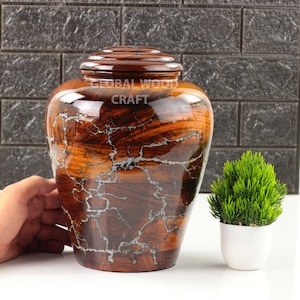 Wood Urn Handmade Cremation Urn Wood & Epoxy Fractal Burning Male/Female/Ashes Turn wood Adult Pet, Human Ash Decorative Urn